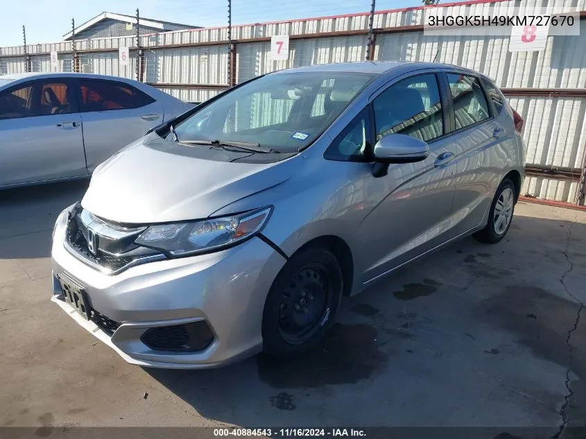 2019 Honda Fit Lx VIN: 3HGGK5H49KM727670 Lot: 40884543