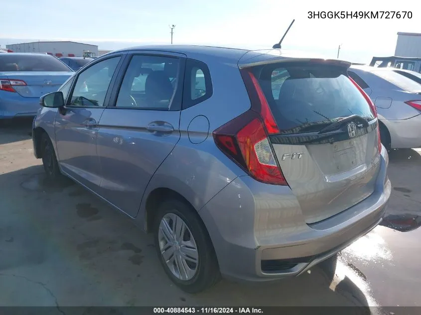 2019 Honda Fit Lx VIN: 3HGGK5H49KM727670 Lot: 40884543