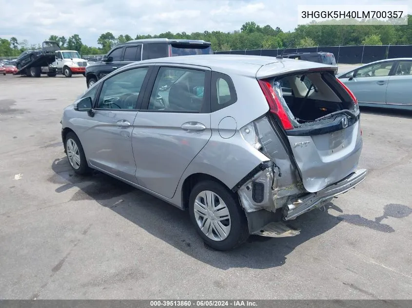 2020 Honda Fit Lx VIN: 3HGGK5H40LM700357 Lot: 39513860