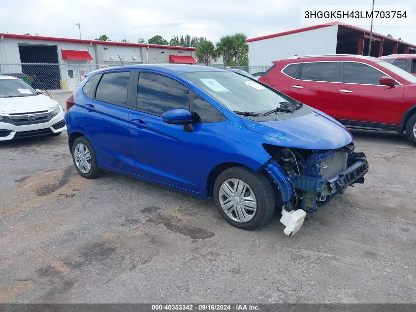 2020 Honda Fit Lx VIN: 3HGGK5H43LM703754 Lot: 40353342