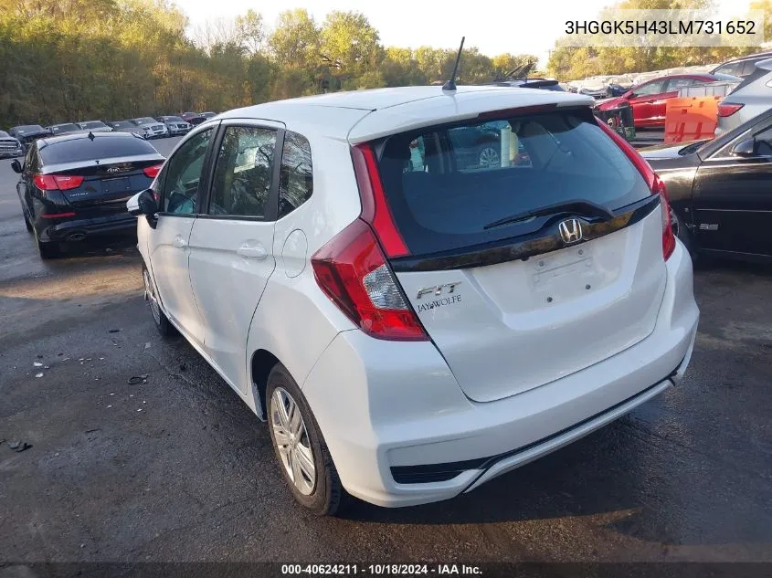 2020 Honda Fit Lx VIN: 3HGGK5H43LM731652 Lot: 40624211