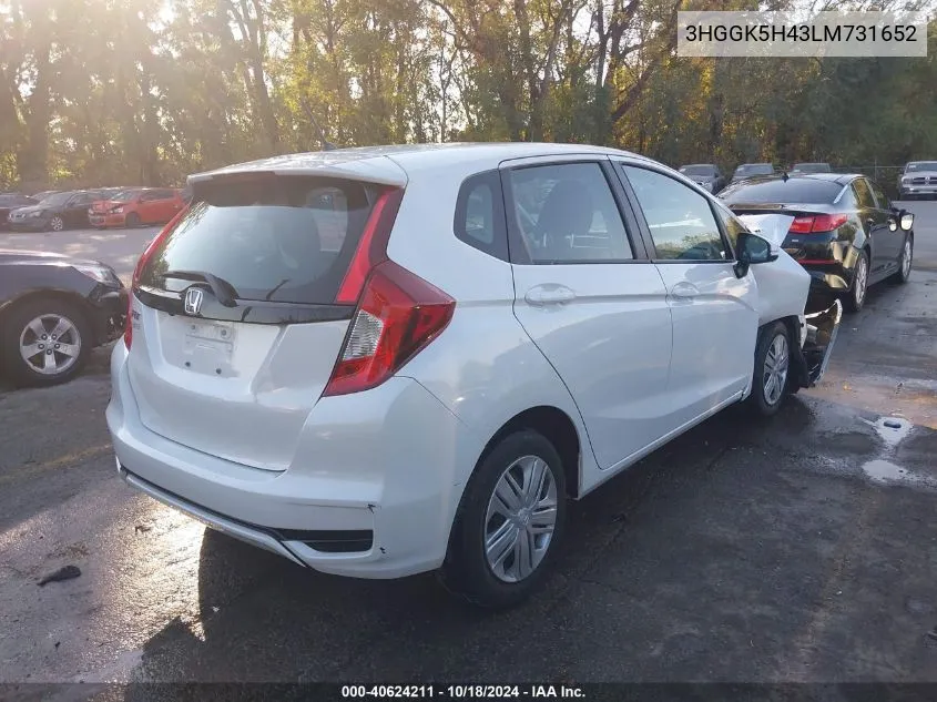 2020 Honda Fit Lx VIN: 3HGGK5H43LM731652 Lot: 40624211