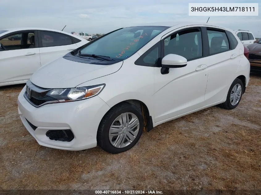 2020 Honda Fit Lx VIN: 3HGGK5H43LM718111 Lot: 40716834