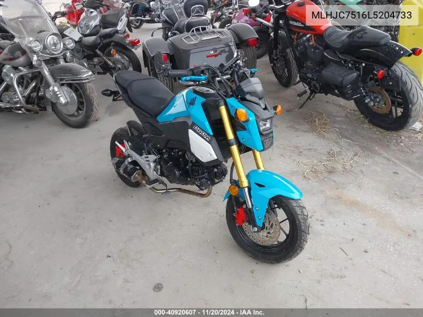 2020 Honda Grom 125 VIN: MLHJC7516L5204733 Lot: 40920607