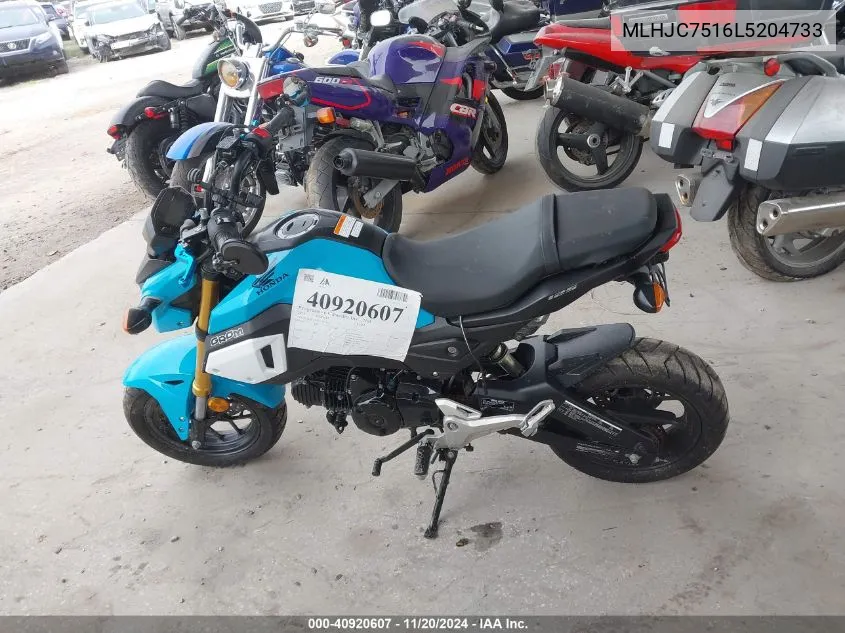 2020 Honda Grom 125 VIN: MLHJC7516L5204733 Lot: 40920607