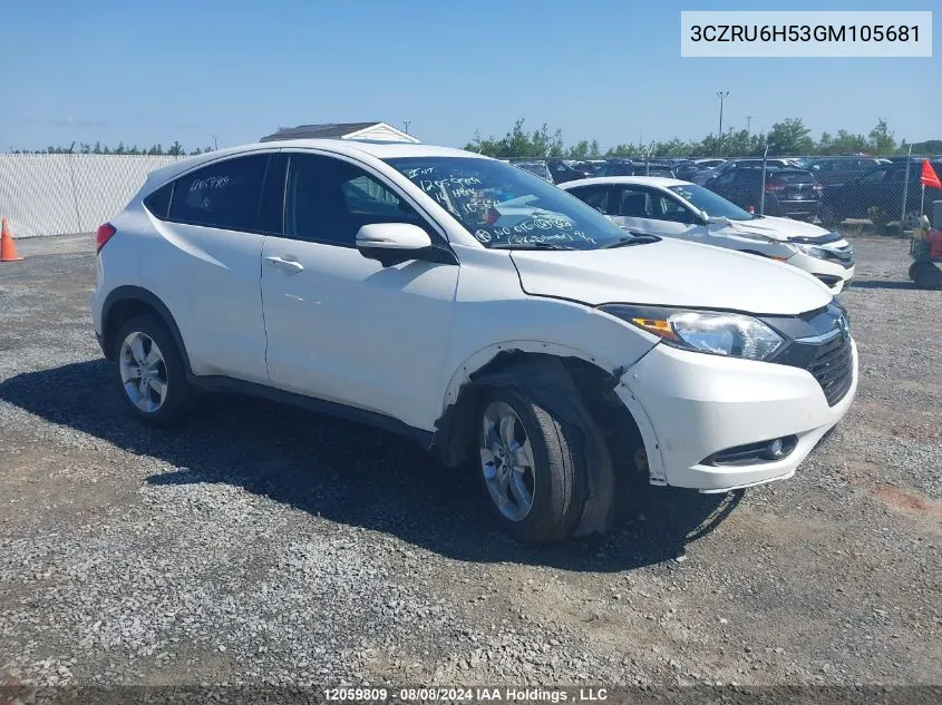 2016 Honda Hr-V VIN: 3CZRU6H53GM105681 Lot: 12059809