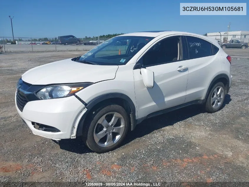 2016 Honda Hr-V VIN: 3CZRU6H53GM105681 Lot: 12059809