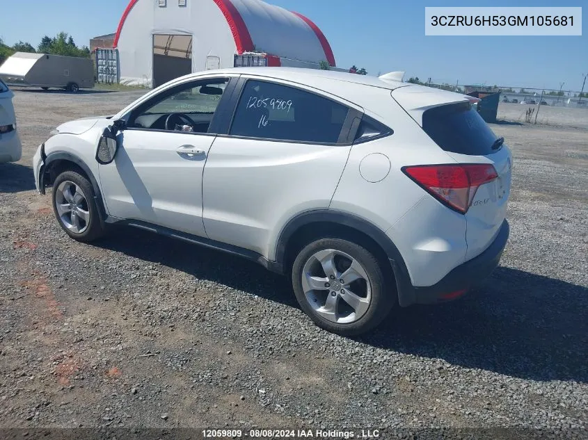 2016 Honda Hr-V VIN: 3CZRU6H53GM105681 Lot: 12059809