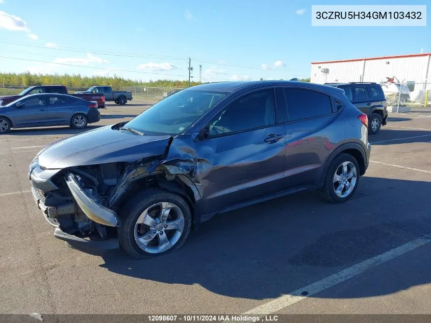 2016 Honda Hr-V VIN: 3CZRU5H34GM103432 Lot: 12098607