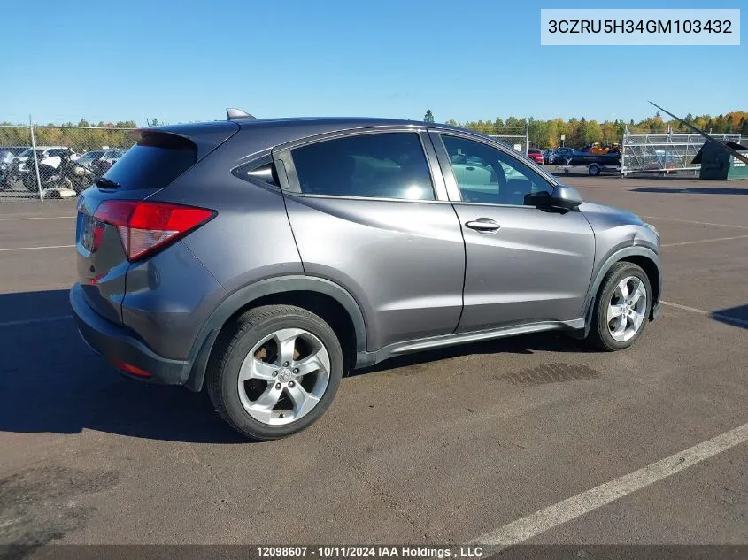 2016 Honda Hr-V VIN: 3CZRU5H34GM103432 Lot: 12098607