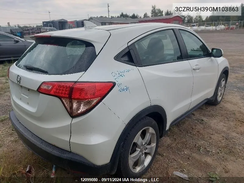 2016 Honda Hr-V Lx VIN: 3CZRU5H39GM103863 Lot: 12099080