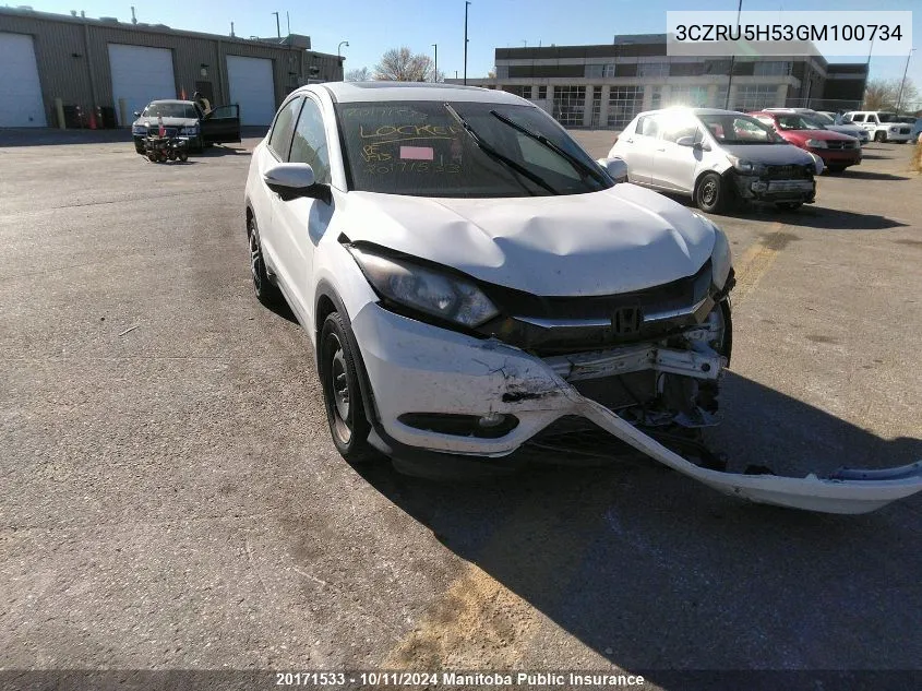 3CZRU5H53GM100734 2016 Honda Hr-V Ex