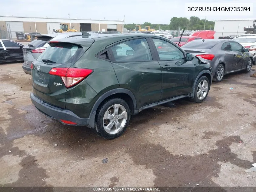 2016 Honda Hr-V Lx VIN: 3CZRU5H34GM735394 Lot: 39885756