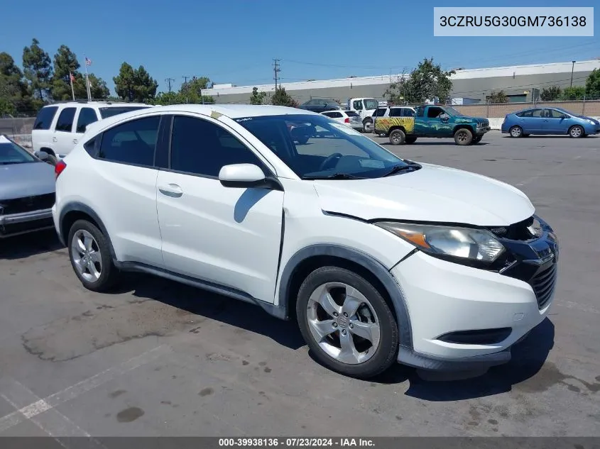 2016 Honda Hr-V Lx VIN: 3CZRU5G30GM736138 Lot: 39938136