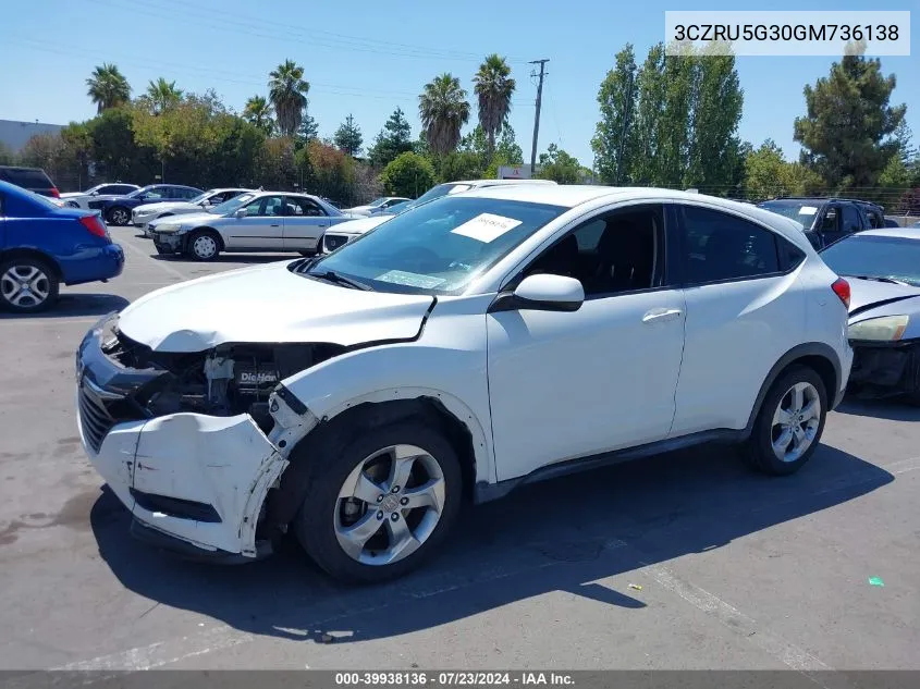 2016 Honda Hr-V Lx VIN: 3CZRU5G30GM736138 Lot: 39938136