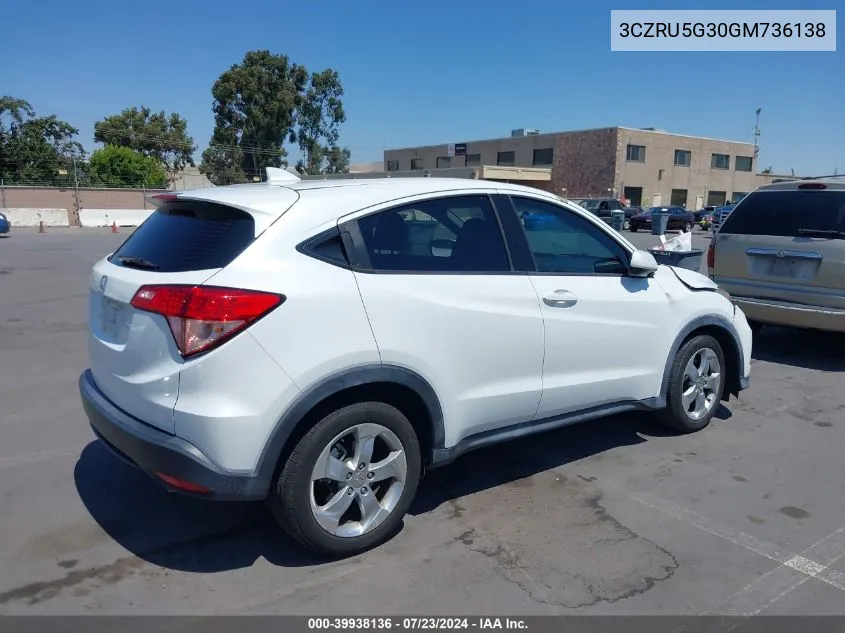 2016 Honda Hr-V Lx VIN: 3CZRU5G30GM736138 Lot: 39938136