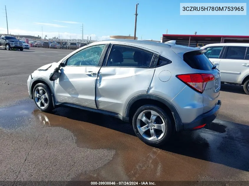 2016 Honda Hr-V Ex-L VIN: 3CZRU5H78GM753965 Lot: 39938846