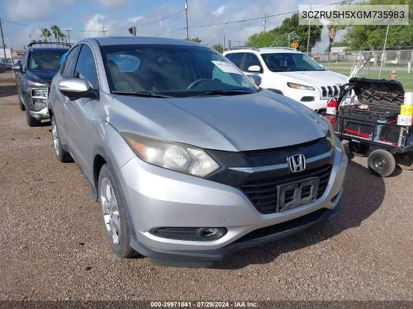 2016 Honda Hr-V Ex VIN: 3CZRU5H5XGM735983 Lot: 39971841