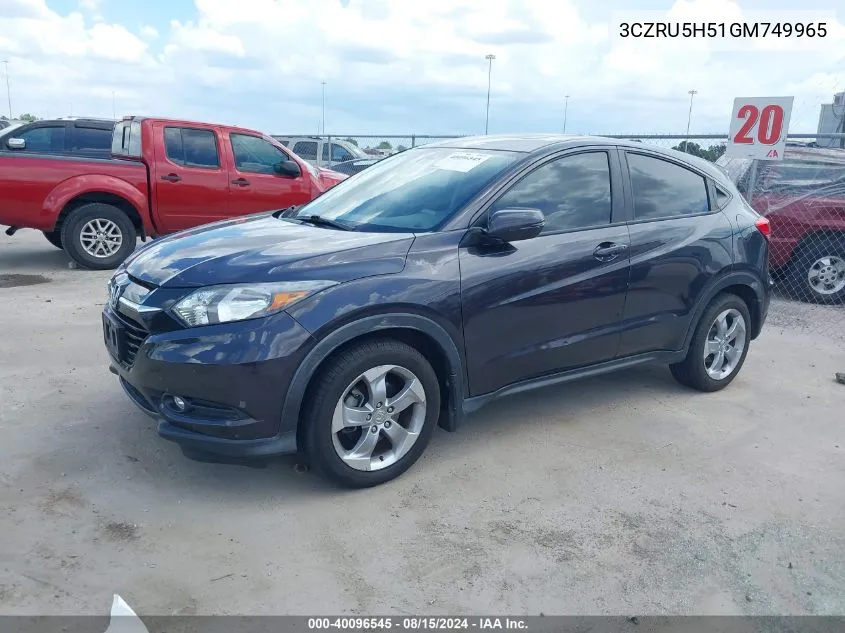 2016 Honda Hr-V Ex VIN: 3CZRU5H51GM749965 Lot: 40096545