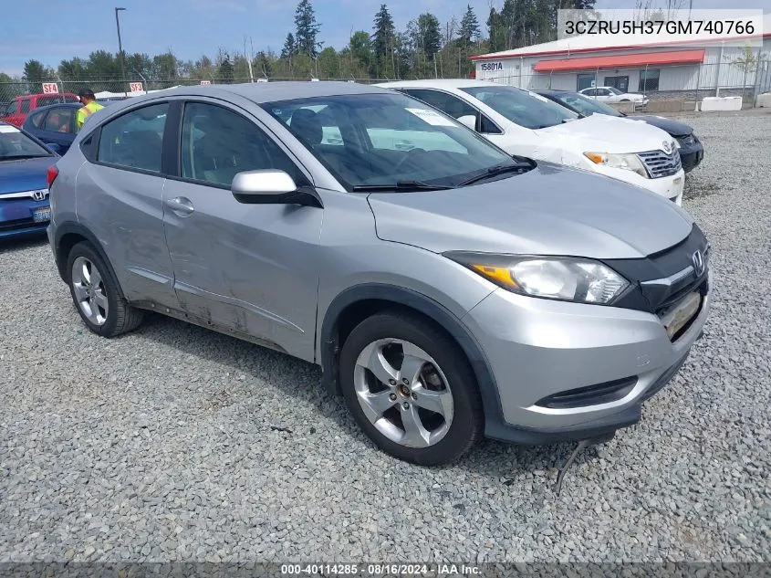 2016 Honda Hr-V Lx VIN: 3CZRU5H37GM740766 Lot: 40114285