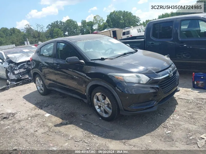 2016 Honda Hr-V Lx VIN: 3CZRU5H35GM724985 Lot: 40157393