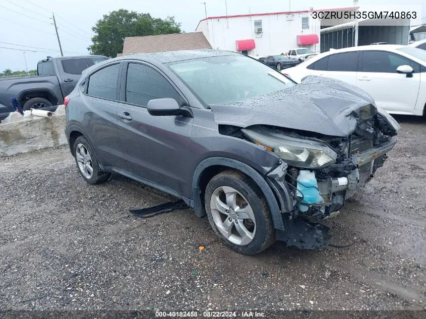 2016 Honda Hr-V Lx VIN: 3CZRU5H35GM740863 Lot: 40182458