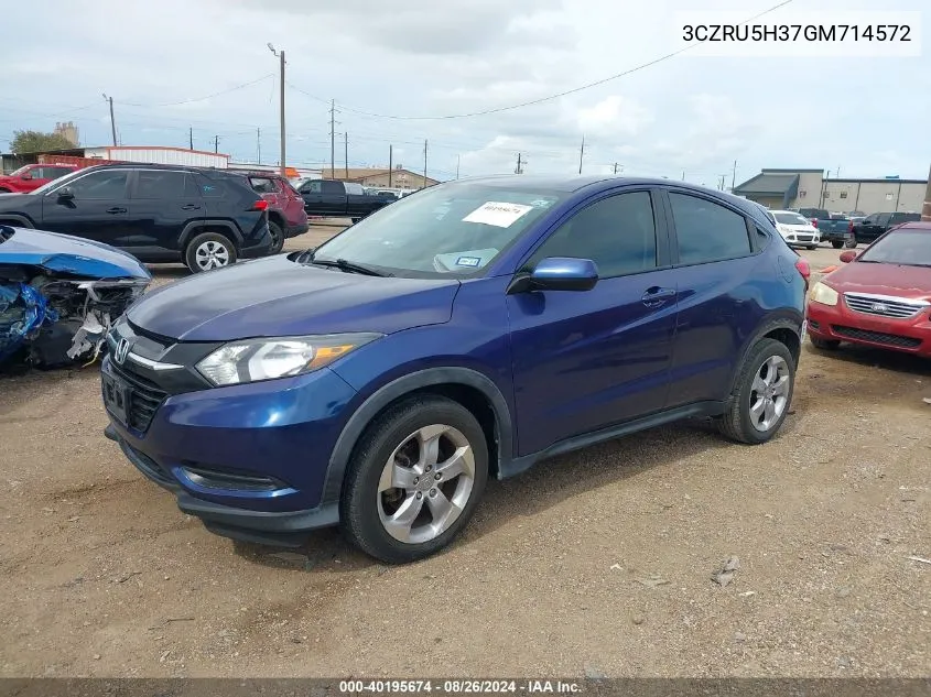 2016 Honda Hr-V Lx VIN: 3CZRU5H37GM714572 Lot: 40195674