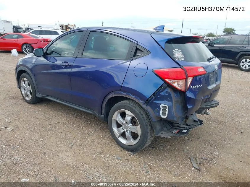 2016 Honda Hr-V Lx VIN: 3CZRU5H37GM714572 Lot: 40195674