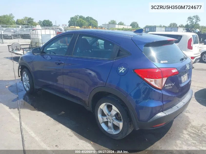 2016 Honda Hr-V Lx VIN: 3CZRU5H35GM724677 Lot: 40206910