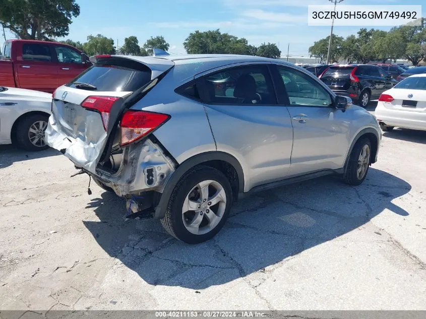 2016 Honda Hr-V Ex VIN: 3CZRU5H56GM749492 Lot: 40211153