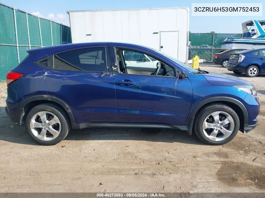 2016 Honda Hr-V Ex VIN: 3CZRU6H53GM752453 Lot: 40273053