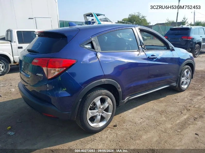 2016 Honda Hr-V Ex VIN: 3CZRU6H53GM752453 Lot: 40273053