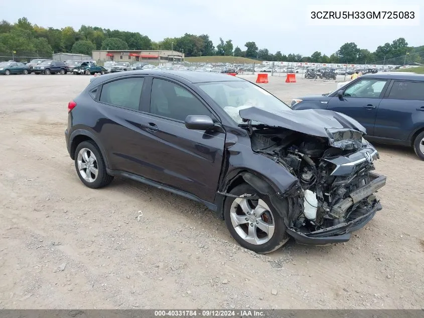 2016 Honda Hr-V Lx VIN: 3CZRU5H33GM725083 Lot: 40331784