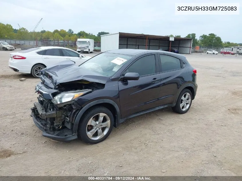 2016 Honda Hr-V Lx VIN: 3CZRU5H33GM725083 Lot: 40331784