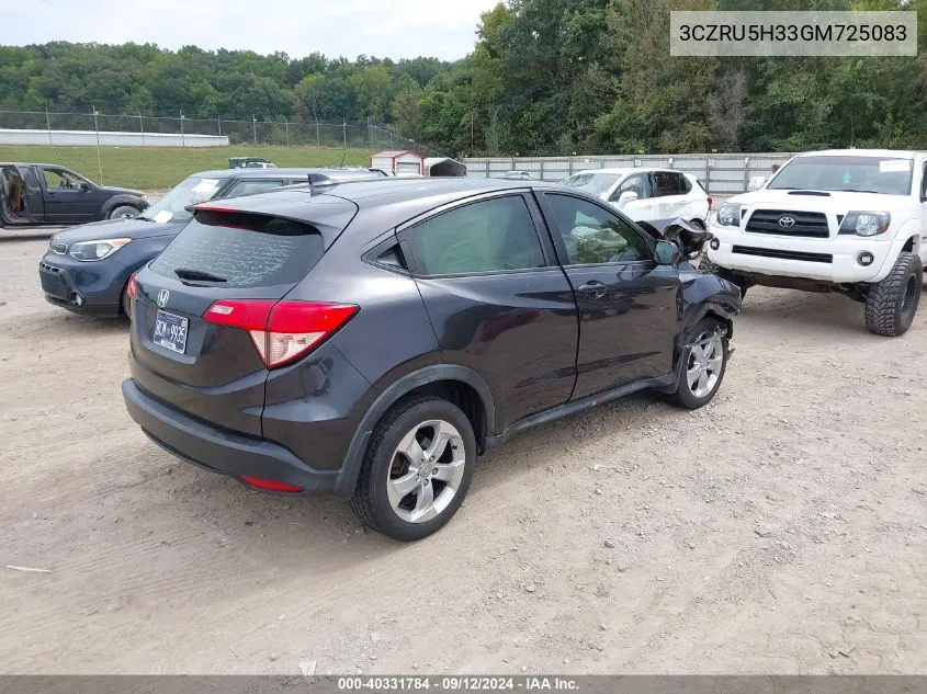 2016 Honda Hr-V Lx VIN: 3CZRU5H33GM725083 Lot: 40331784