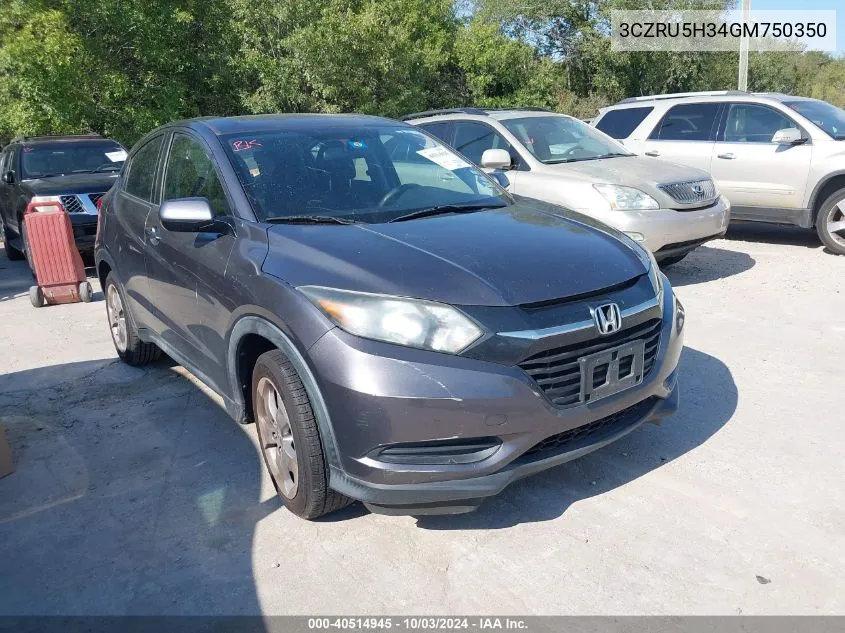 2016 Honda Hr-V Lx VIN: 3CZRU5H34GM750350 Lot: 40514945