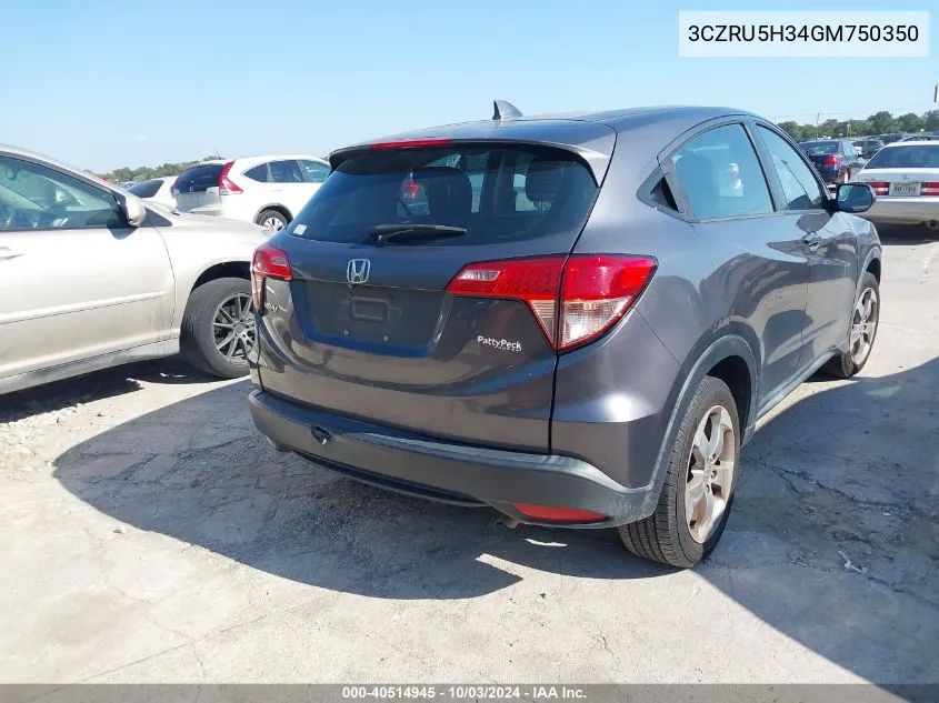 2016 Honda Hr-V Lx VIN: 3CZRU5H34GM750350 Lot: 40514945