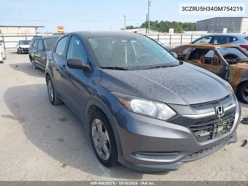 2016 Honda Hr-V Lx VIN: 3CZRU5H34GM754219 Lot: 40629375