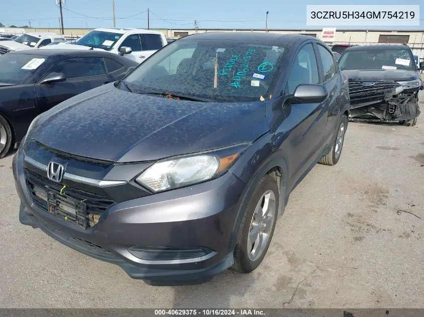 2016 Honda Hr-V Lx VIN: 3CZRU5H34GM754219 Lot: 40629375