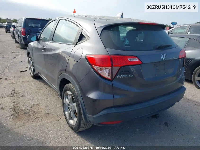 2016 Honda Hr-V Lx VIN: 3CZRU5H34GM754219 Lot: 40629375