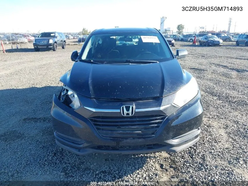 2016 Honda Hr-V Lx VIN: 3CZRU5H35GM714893 Lot: 40704921