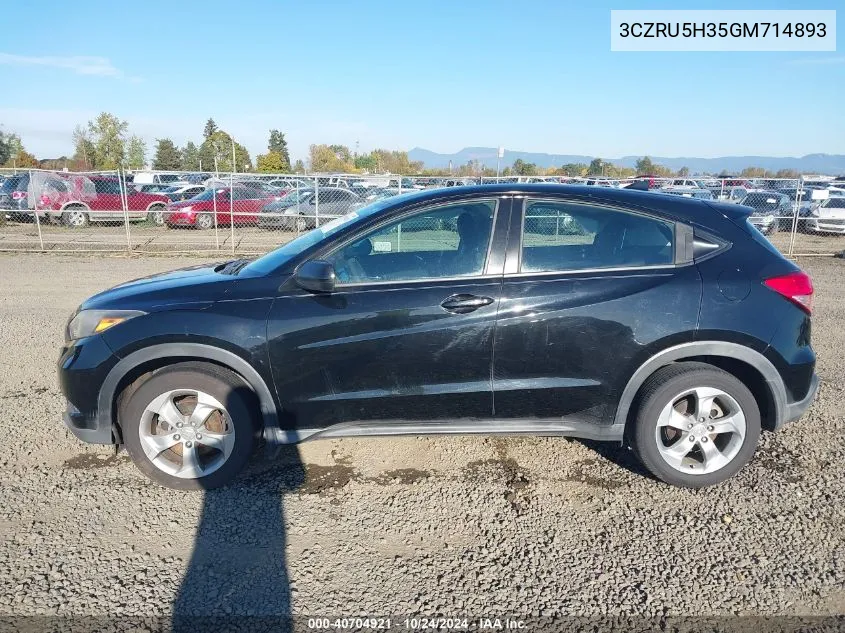 2016 Honda Hr-V Lx VIN: 3CZRU5H35GM714893 Lot: 40704921