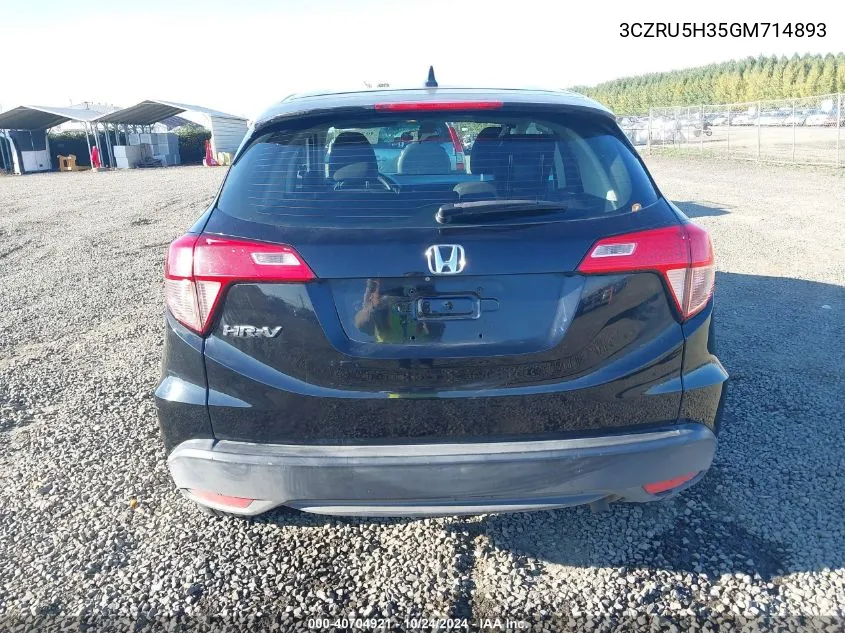 2016 Honda Hr-V Lx VIN: 3CZRU5H35GM714893 Lot: 40704921