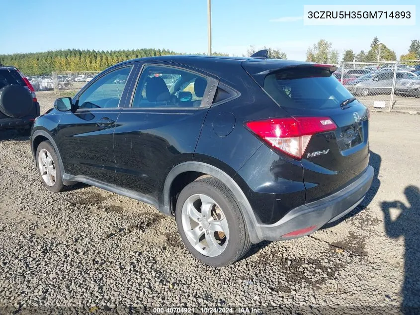 2016 Honda Hr-V Lx VIN: 3CZRU5H35GM714893 Lot: 40704921