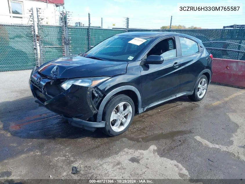 2016 Honda Hr-V Lx VIN: 3CZRU6H33GM765587 Lot: 40721366