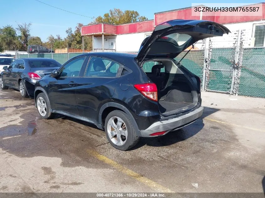 2016 Honda Hr-V Lx VIN: 3CZRU6H33GM765587 Lot: 40721366