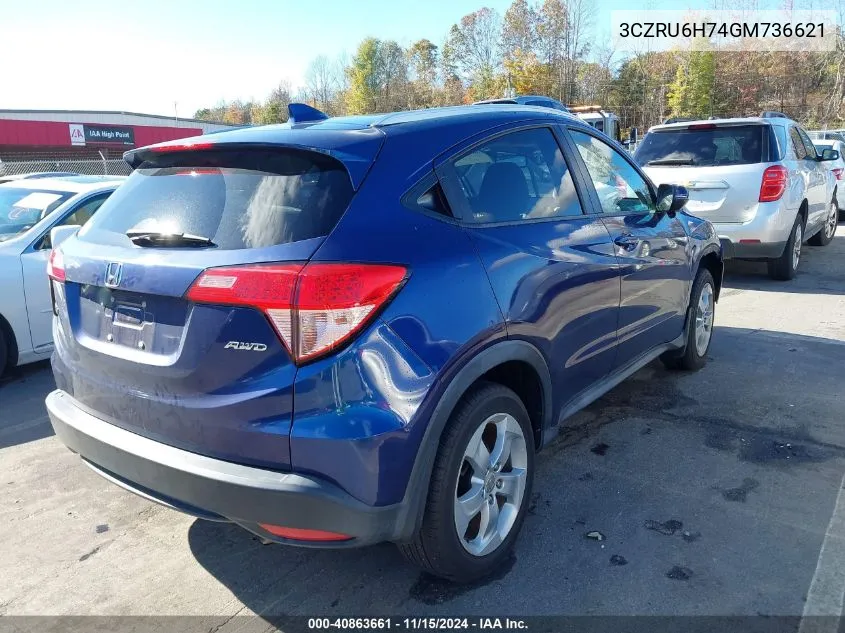 2016 Honda Hr-V Ex-L VIN: 3CZRU6H74GM736621 Lot: 40863661