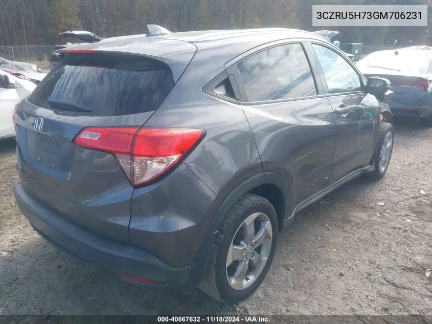 2016 Honda Hr-V Exl VIN: 3CZRU5H73GM706231 Lot: 40867632