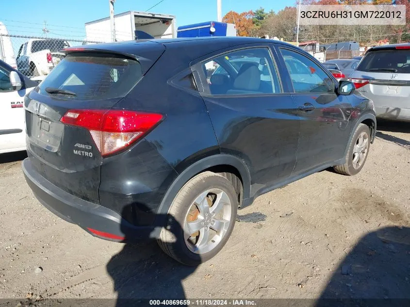 2016 Honda Hr-V Lx VIN: 3CZRU6H31GM722012 Lot: 40869659