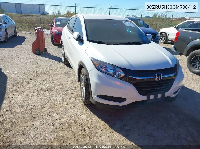 2016 Honda Hr-V Lx VIN: 3CZRU5H33GM700412 Lot: 40900621